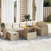 Set sofás jardín y cojines 5 pzas ratán sintético acacia beige