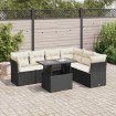Set de sofás de jardín 7 pzas con cojines ratán sintético negro