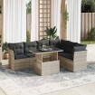 Set de sofás de jardín 7 pzas con cojines ratán PE gris claro