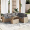 Set sofás de jardín 7 piezas y cojines ratán sintético beige