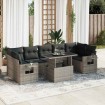 Set de sofás de jardín y cojines 8 piezas ratán sintético gris