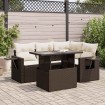 Set comedor de jardín 5 piezas y cojines ratán sintético marrón