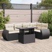Set de sofás de jardín 6 piezas y cojines ratán sintético negro