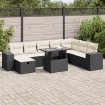 Set de sofás de jardín con cojines 9 pzas ratán sintético negro