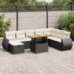 Set sofás jardín y cojines 9 pzas ratán sintético acacia negro