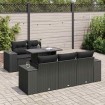 Set de sofás de jardín 6 piezas y cojines ratán sintético negro