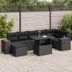 Set de sofás de jardín y cojines 8 piezas ratán sintético negro