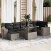 Set de sofás de jardín y cojines 8 piezas ratán sintético gris