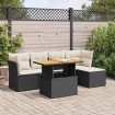Set de sofás de jardín 6 piezas y cojines ratán sintético negro