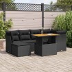 Set de sofás de jardín 7 pzas con cojines ratán sintético negro