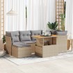 Set sofás de jardín 7 piezas y cojines ratán sintético beige