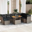 Set de sofás de jardín con cojines 9 pzas ratán sintético gris