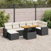 Set de sofás de jardín y cojines 8 piezas ratán sintético negro