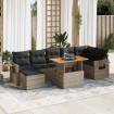 Set de sofás de jardín y cojines 8 piezas ratán sintético gris