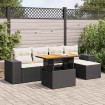 Set de sofás de jardín 6 piezas y cojines ratán sintético negro