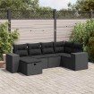 Set de sofás de jardín 6 piezas y cojines ratán sintético negro