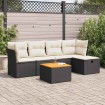 Set de sofás de jardín 6 piezas y cojines ratán sintético negro