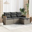 Set de sofás de jardín 4 pzas y cojines ratán sintético gris