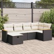 Set de sofás de jardín 6 piezas y cojines ratán sintético negro