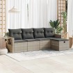 Set de sofás jardín y cojines 5 pzas ratán sintético gris claro