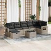 Set de sofás de jardín 8 pzas y cojines ratán sintético gris