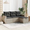 Set de sofás de jardín 4 pzas y cojines ratán sintético gris