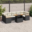 Set sofás jardín y cojines 8 pzas ratán sintético acacia negro