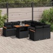 Set sofás jardín y cojines 9 pzas ratán sintético acacia negro