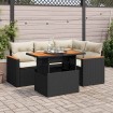 Set sofás jardín y cojines 5 pzas ratán sintético acacia negro