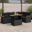 Set sofás jardín y cojines 6 pzas ratán sintético acacia negro
