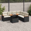 Set sofás jardín y cojines 7 pzas ratán sintético acacia negro