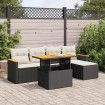 Set sofás jardín y cojines 6 pzas ratán sintético acacia negro