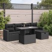 Set de sofás de jardín 6 piezas y cojines ratán sintético negro