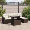 Set sofás de jardín 6 piezas y cojines ratán sintético marrón