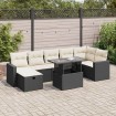 Set de sofás de jardín y cojines 8 piezas ratán sintético negro