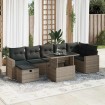 Set de sofás de jardín y cojines 8 piezas ratán sintético gris