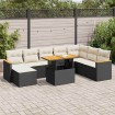 Set sofás jardín y cojines 9 pzas ratán sintético acacia negro