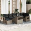 Set de sofás de jardín y cojines 8 piezas ratán sintético gris