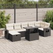 Set de sofás de jardín y cojines 8 piezas ratán sintético negro