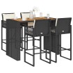 Set bar jardín con cojines 5 pzas ratán sintético acacia negro