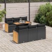 Set sofás jardín y cojines 7 pzas ratán sintético acacia negro