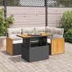 Set sofás jardín y cojines 5 pzas ratán sintético acacia negro