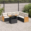 Set sofás jardín y cojines 7 pzas ratán sintético acacia negro