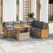 Set sofás jardín y cojines 7 pzas ratán sintético acacia beige
