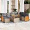 Set sofás jardín y cojines 9 pzas ratán sintético acacia beige
