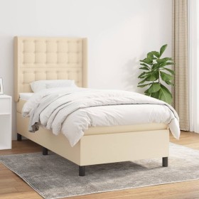Cama box spring con colchón tela color crema 80x200