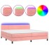Cama box spring colchón y LED terciopelo rosa 200x200