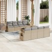 Set de sofás de jardín 9 pzas con cojines ratán sintético beige