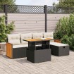 Set de sofás de jardín 6 piezas y cojines ratán sintético negro