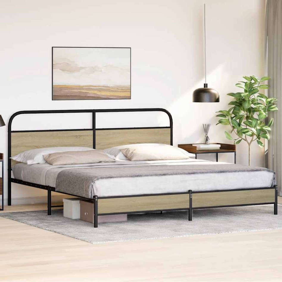 Estructura de cama sin colchón metal roble Sonoma 200x200